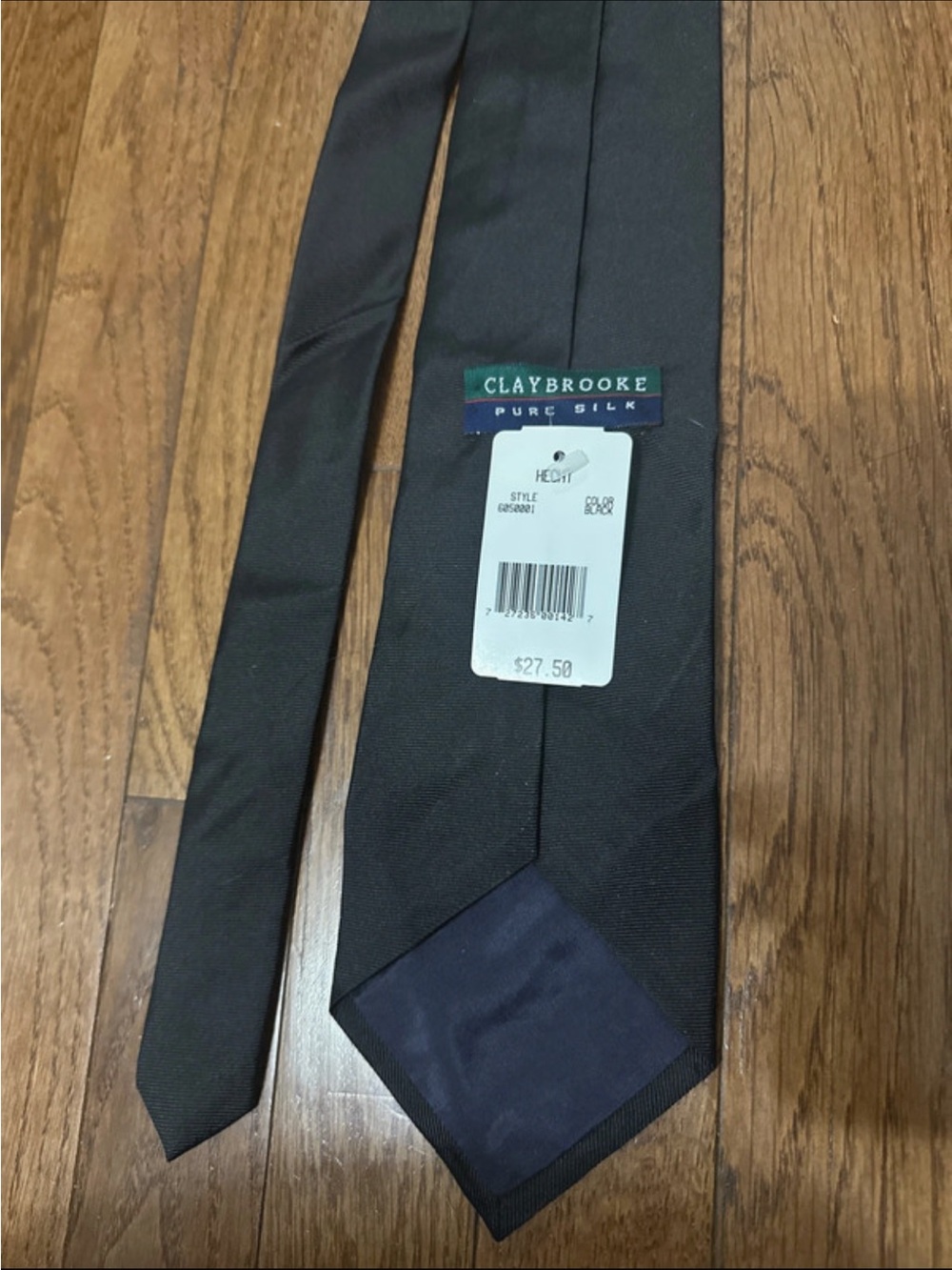 Vintage 90s Claybrooke Pure Silk Tie Black NWT Deadstock Mens Retro Necktie
